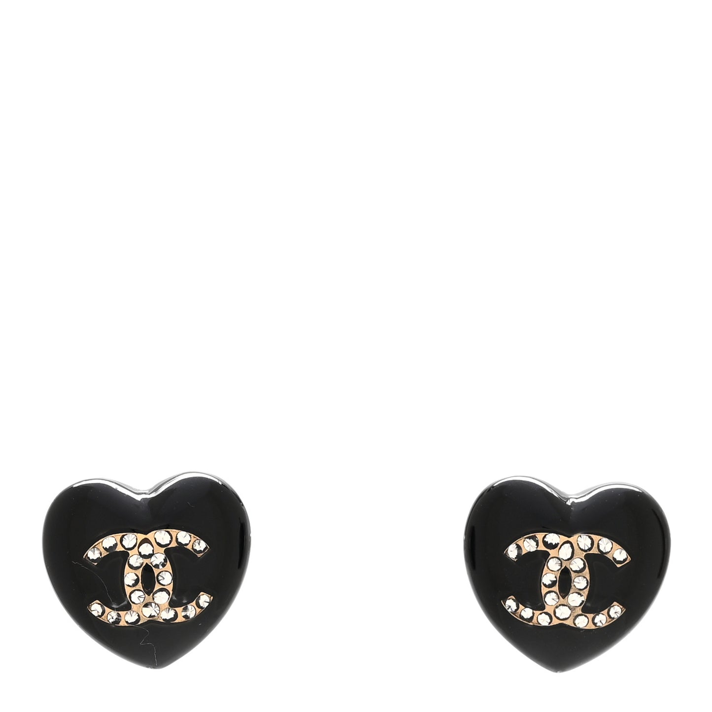 Resin Crystal CC Heart Earrings Black Gold