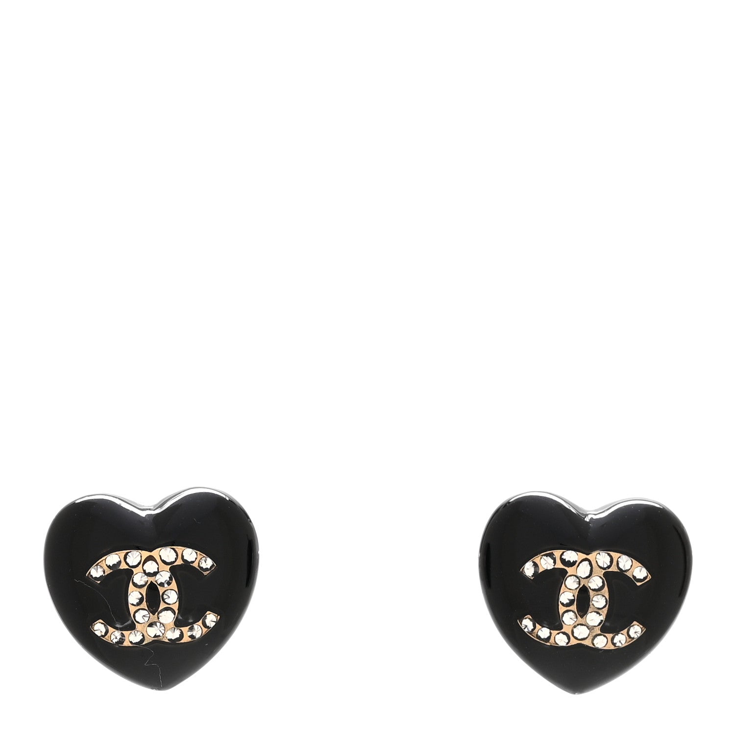 Chanel Resin Crystal CC Heart Earrings Black Gold 1 of 4