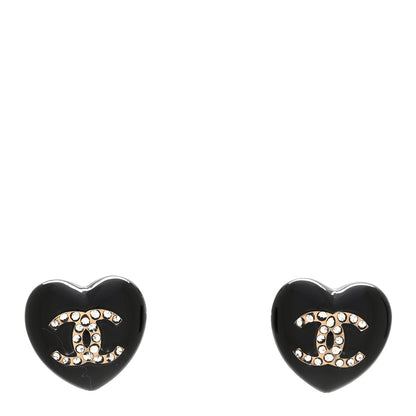 Chanel Resin Crystal CC Heart Earrings Black Gold 1 of 4