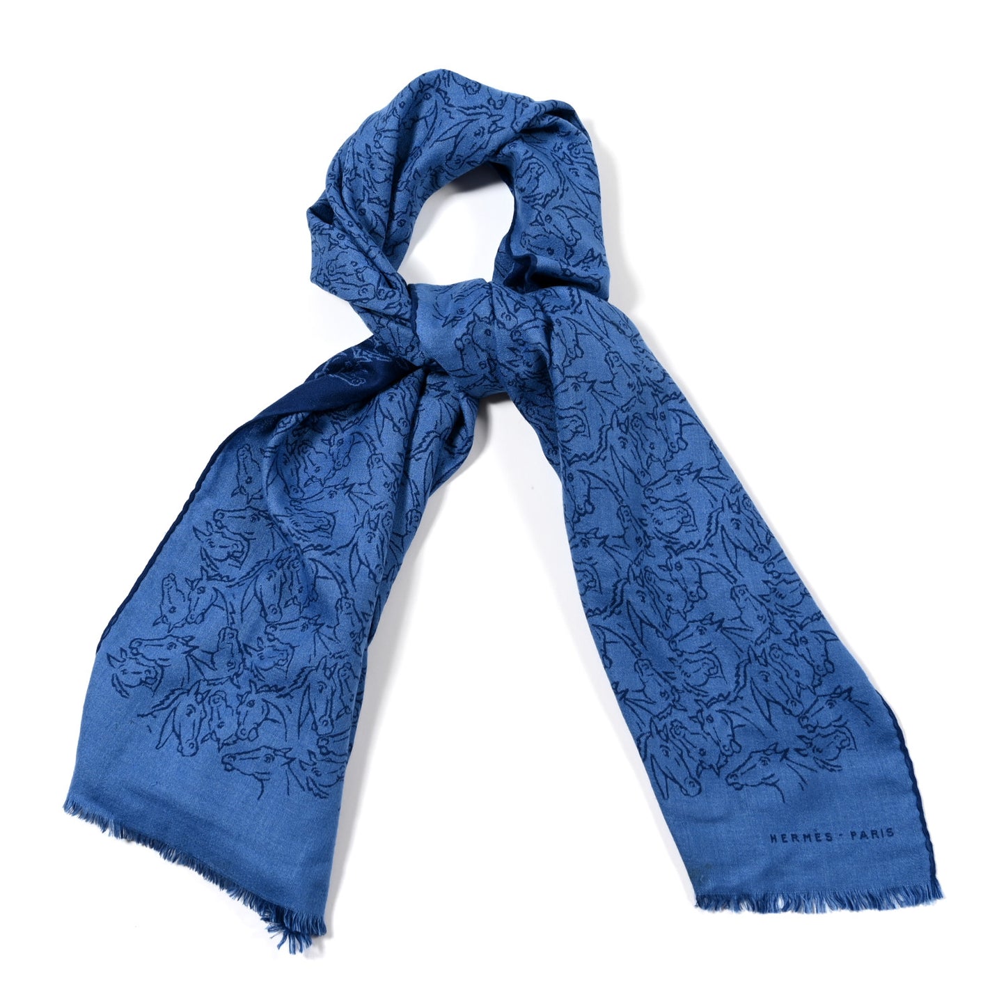 Cashmere Silk Whispering Horses Echarpe Muffler Mediterranee Indigo