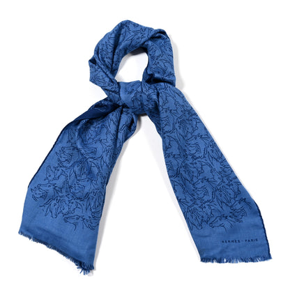 Hermes Cashmere Silk Whispering Horses Echarpe Muffler Mediterranee Indigo 1 of 11