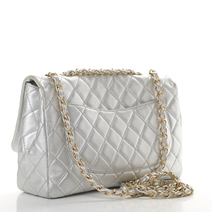 Chanel Metallic Lambskin Quilted Jumbo Single Flap Silver 3 of 14