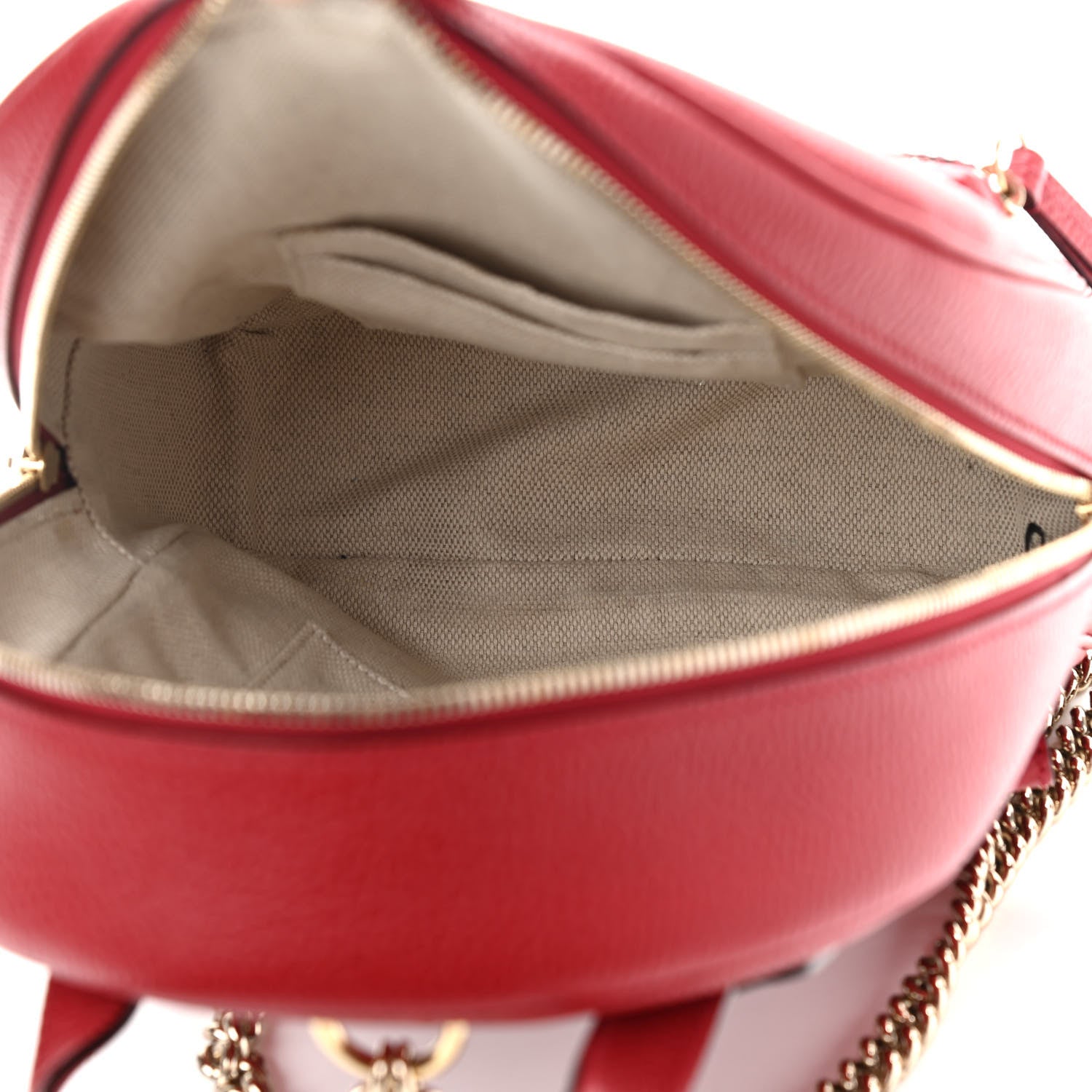 Gucci Pebbled Calfskin Soho Chain Backpack Hibiscus Red 5 of 9
