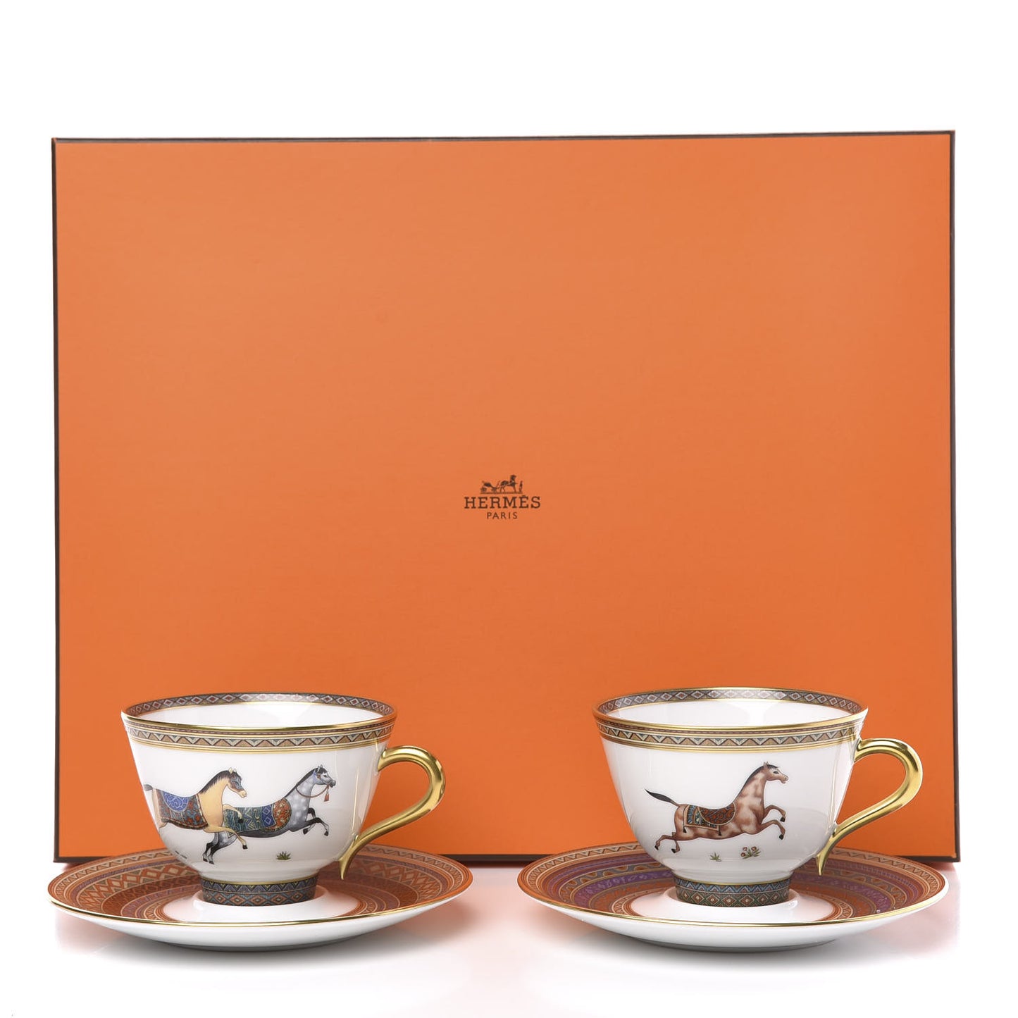 Porcelain Cheval d'Orient Tea Cup and Saucer Set of 2