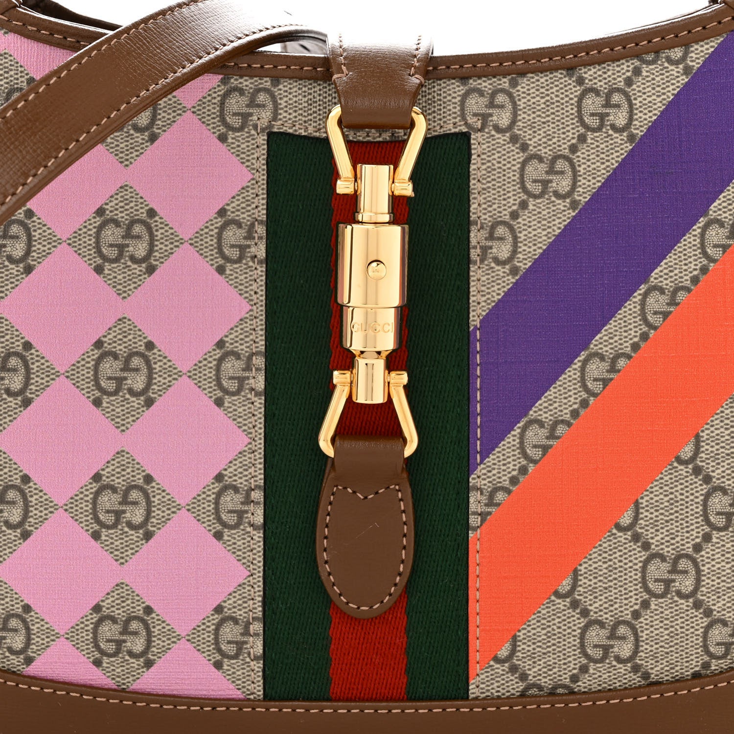Gucci GG Supreme Monogram Azalea Calfskin Print Web Small Jackie 1961 Hobo Multicolor 8 of 11