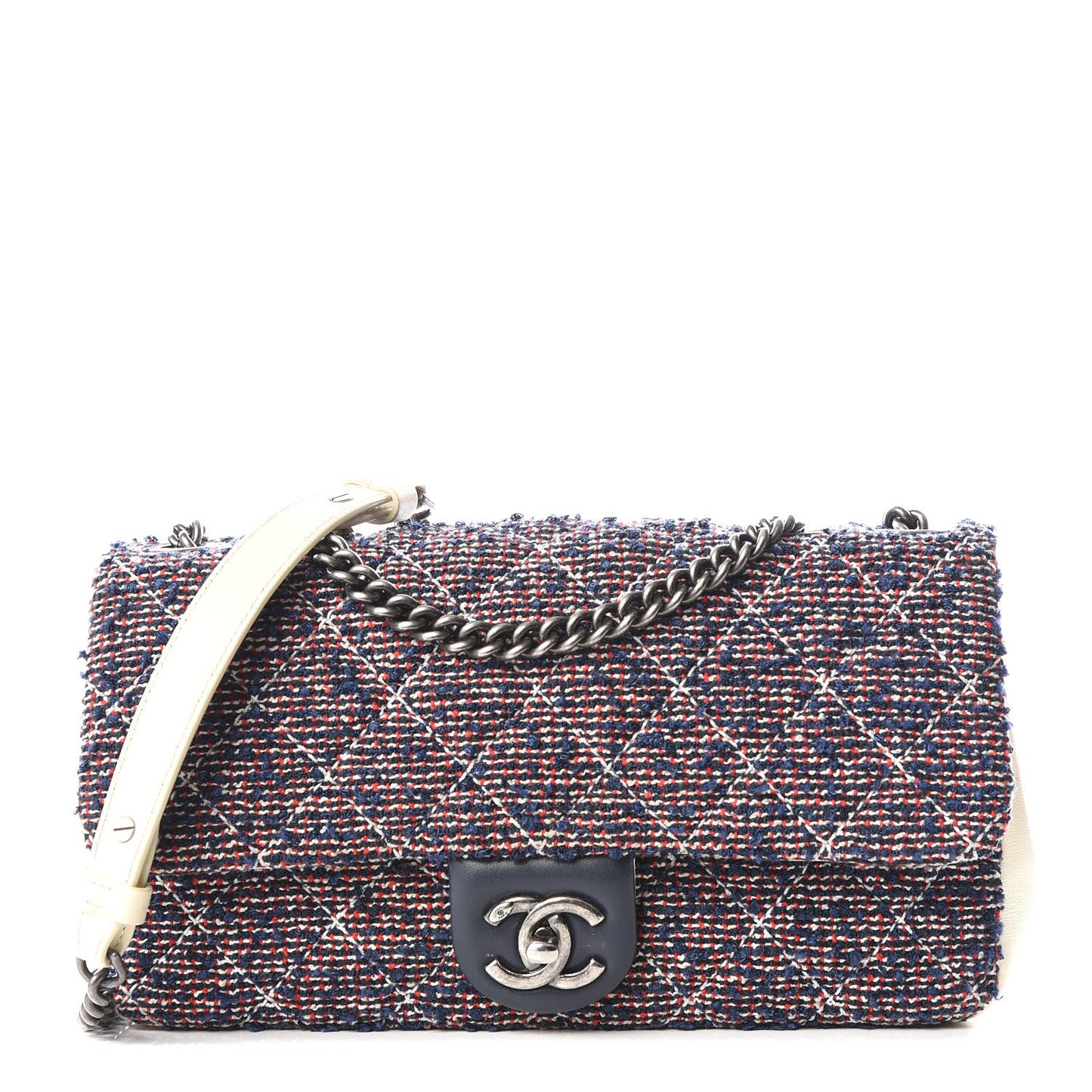 Tweed Quilted Medium Single Flap Blue Multicolor