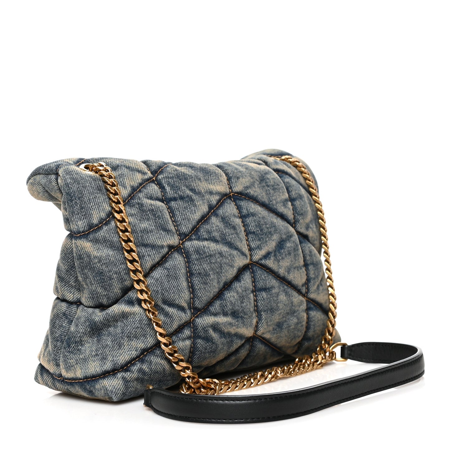 Denim Quilted Toy Loulou Puffer Monogram Chain Satchel Blue Black