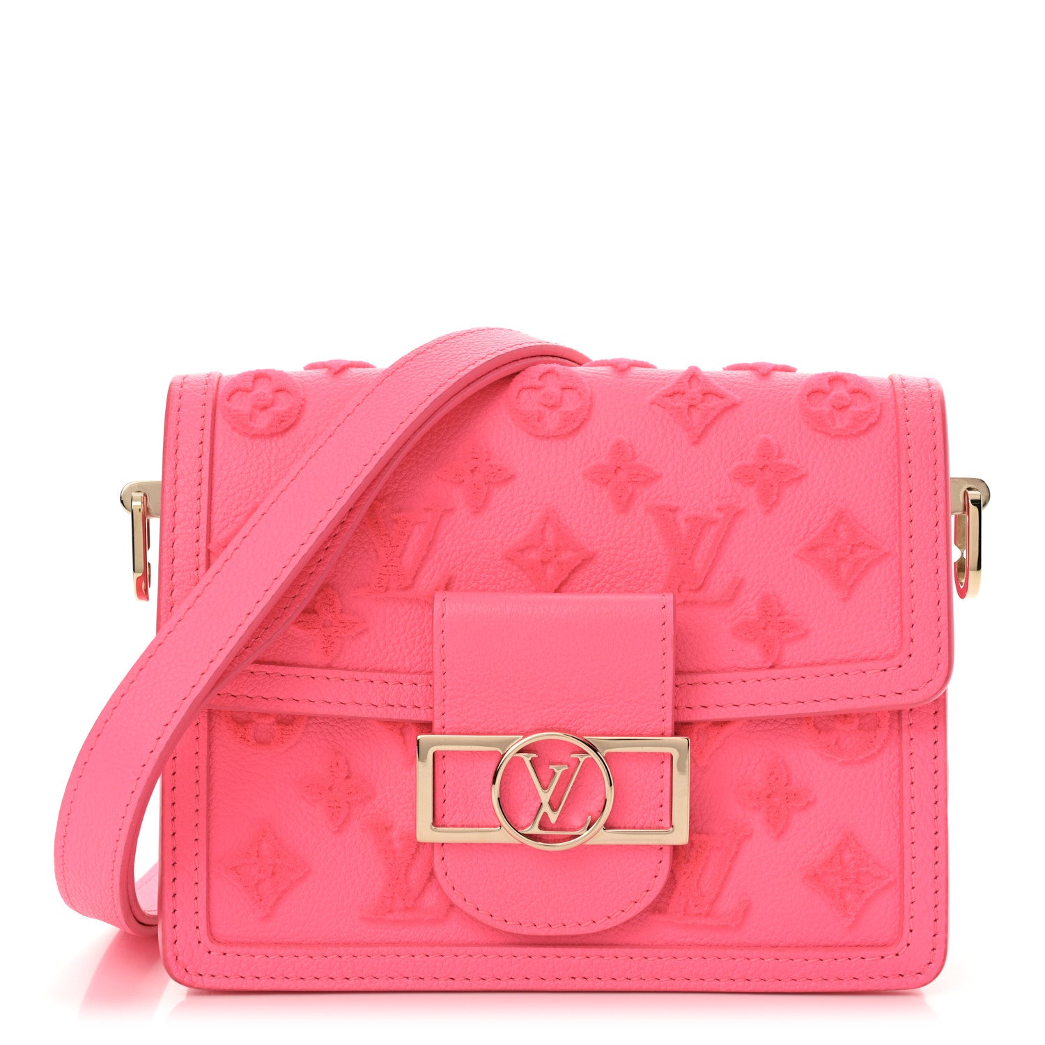 Louis Vuitton Grained Calfskin Tufted Monogram Mini Dauphine Fluo Pink 1 of 10