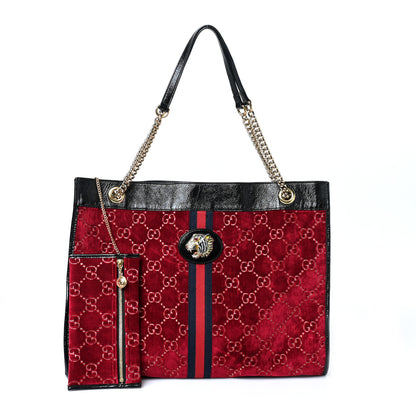 Gucci Velvet GG Monogram Large Rajah Chain Tote Red Cipria Black 1 of 11