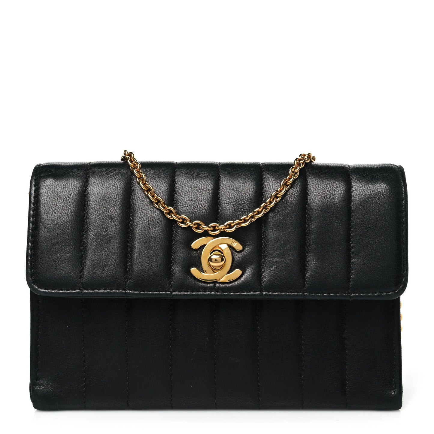Lambskin Vertical Quilted Mini Flap Black