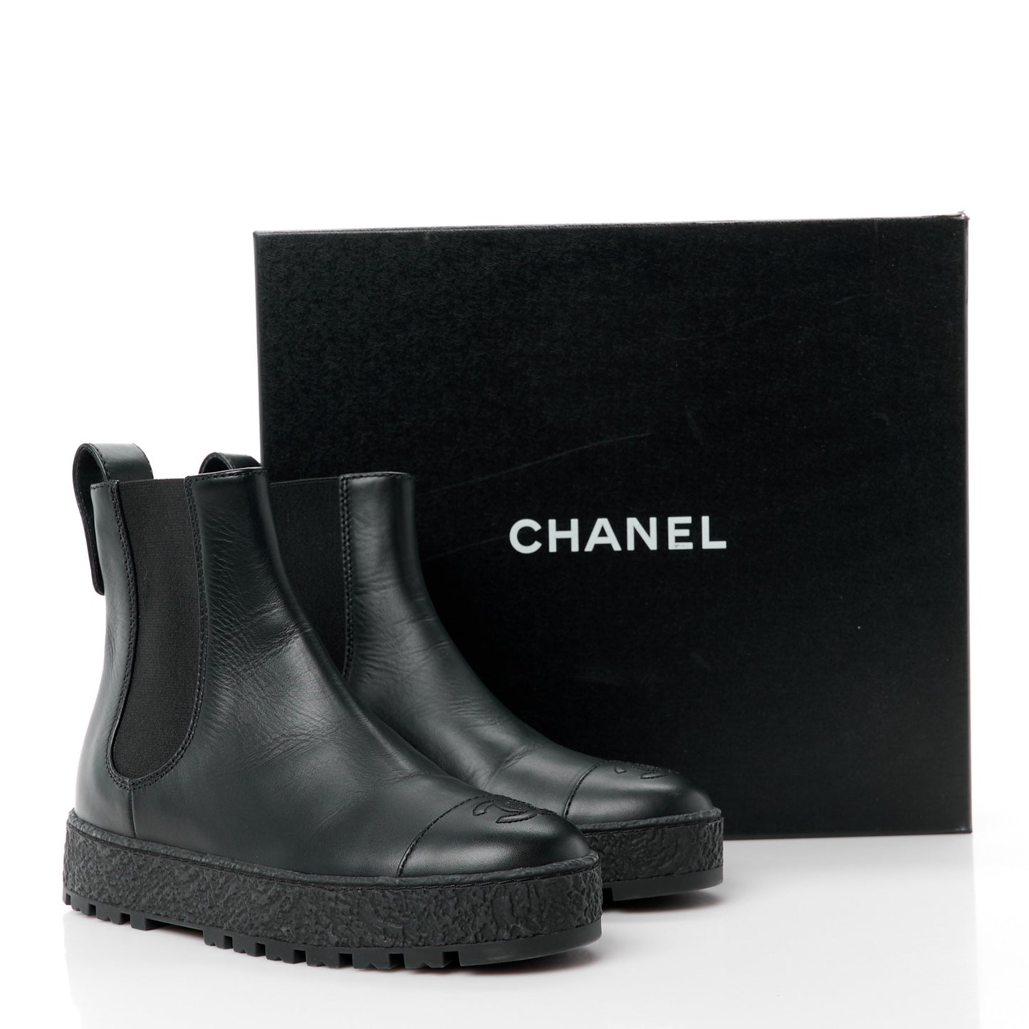 Calfskin Cap Toe CC Ankle Boots 36.5 Black