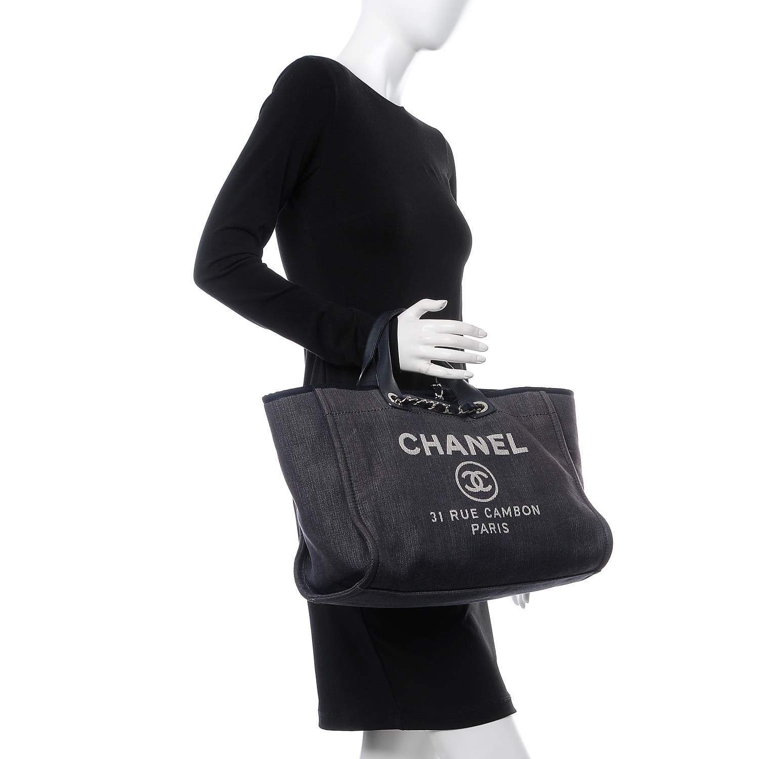 Chanel Canvas Large Deauville Tote Dark Blue 2 of 8
