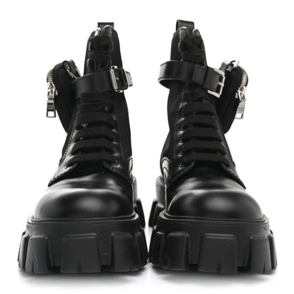 Prada Spazzolato Rois Re-Nylon Metal Triangle Logo Mens Monolith Pouch Pocket 60mm Combat Boots 7 Black 2 of 13