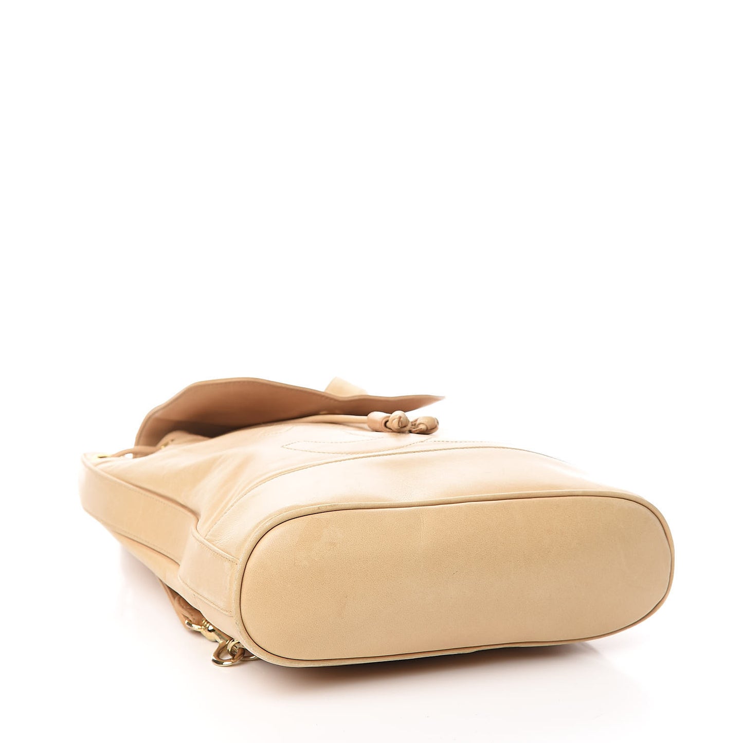 Lambskin Drawstring Sling Backpack Beige