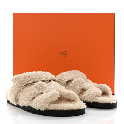 Hermes Woolskin Womens Chypre Sandals 39.5 Ecru 9 of 9