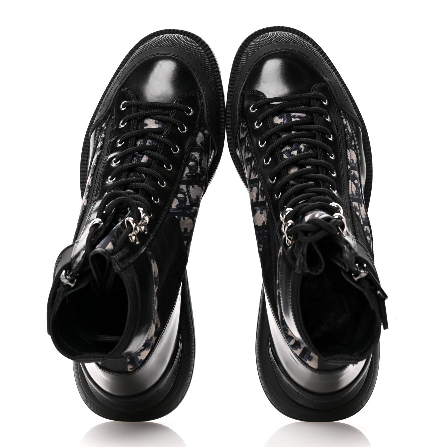 Christian Dior Oblique Polished Calfskin Mens Combat Ankle Boots 42 Beige Black 2 of 10