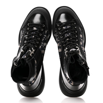Christian Dior Oblique Polished Calfskin Mens Combat Ankle Boots 42 Beige Black 2 of 10