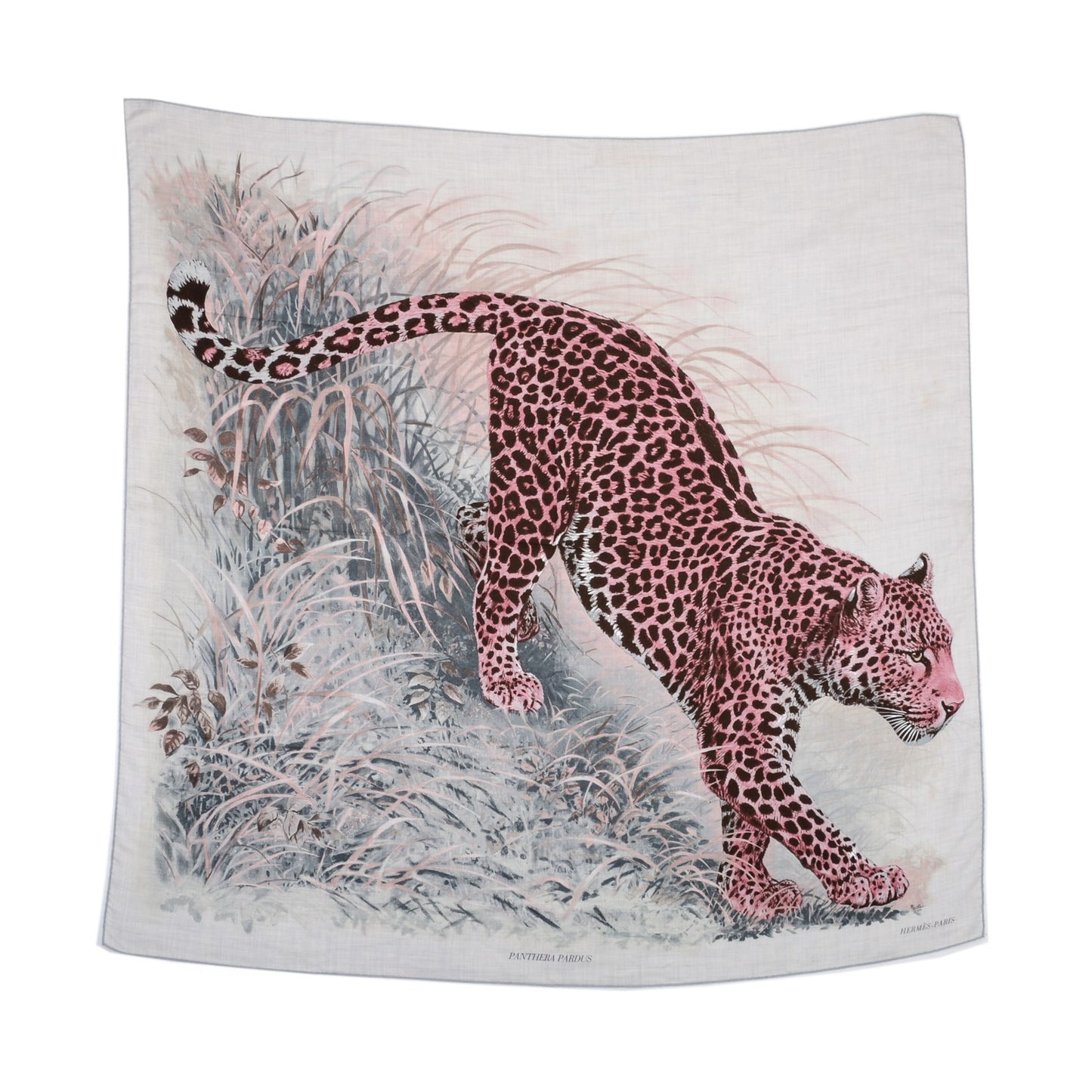 Cashmere Silk Panthera Pardus Shawl 140 Gris Chine Rose Ardoise