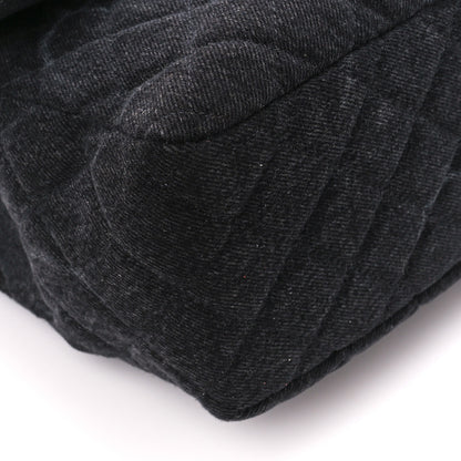 Chanel Denim Quilted CC Print Jumbo Single Flap Black 10 of 12