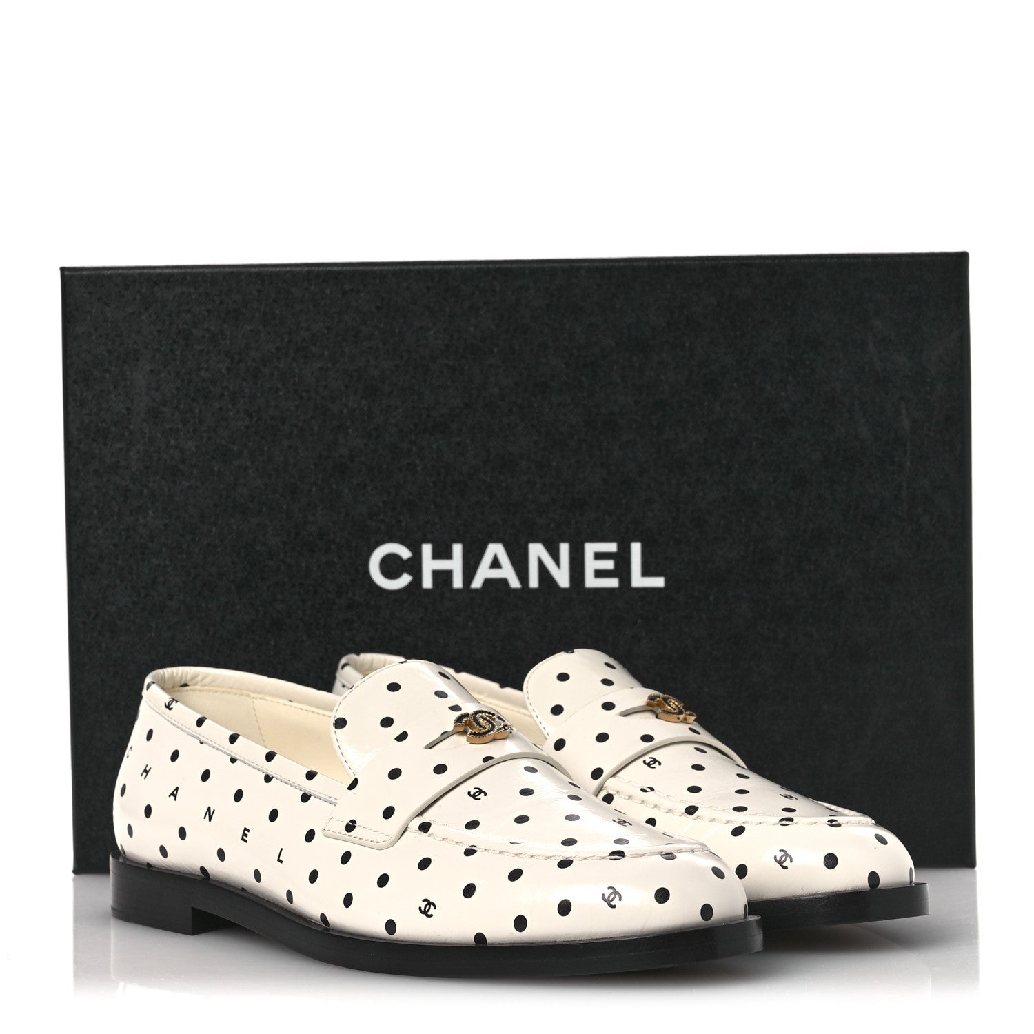 Chanel Printed Calfskin CC Dots Moccasin Loafers 36 Ivory Black 11 of 11
