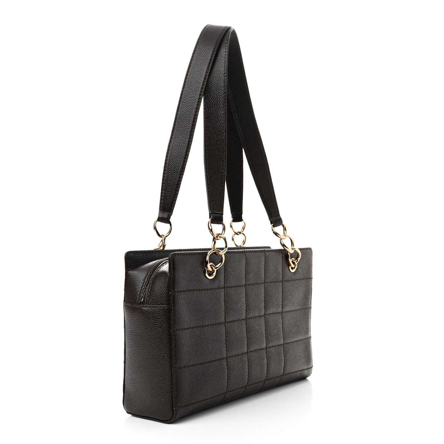 Caviar Chocolate Bar Quilted Shoulder Bag Dark Brown