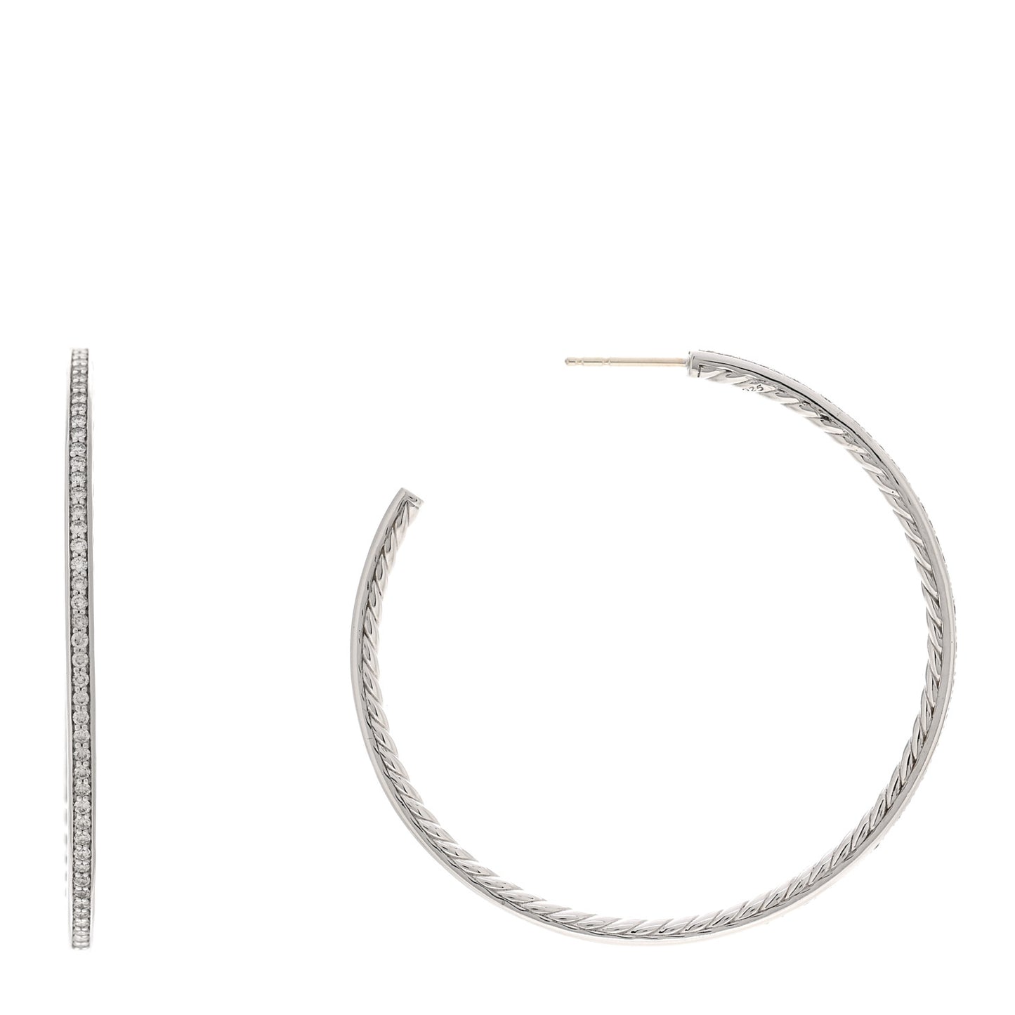 Sterling Silver Diamond Large Pave Hoop Earrings