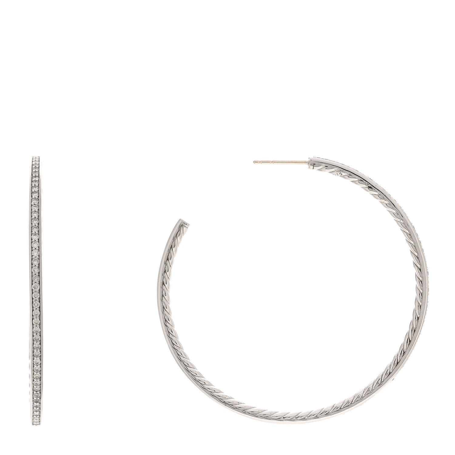 David Yurman Sterling Silver Diamond Large Pave Hoop Earrings 1 of 4