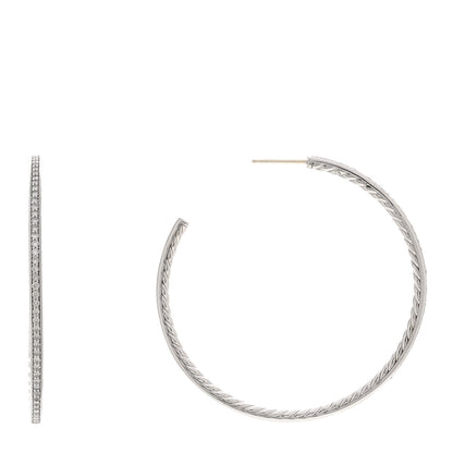 David Yurman Sterling Silver Diamond Large Pave Hoop Earrings 1 of 4