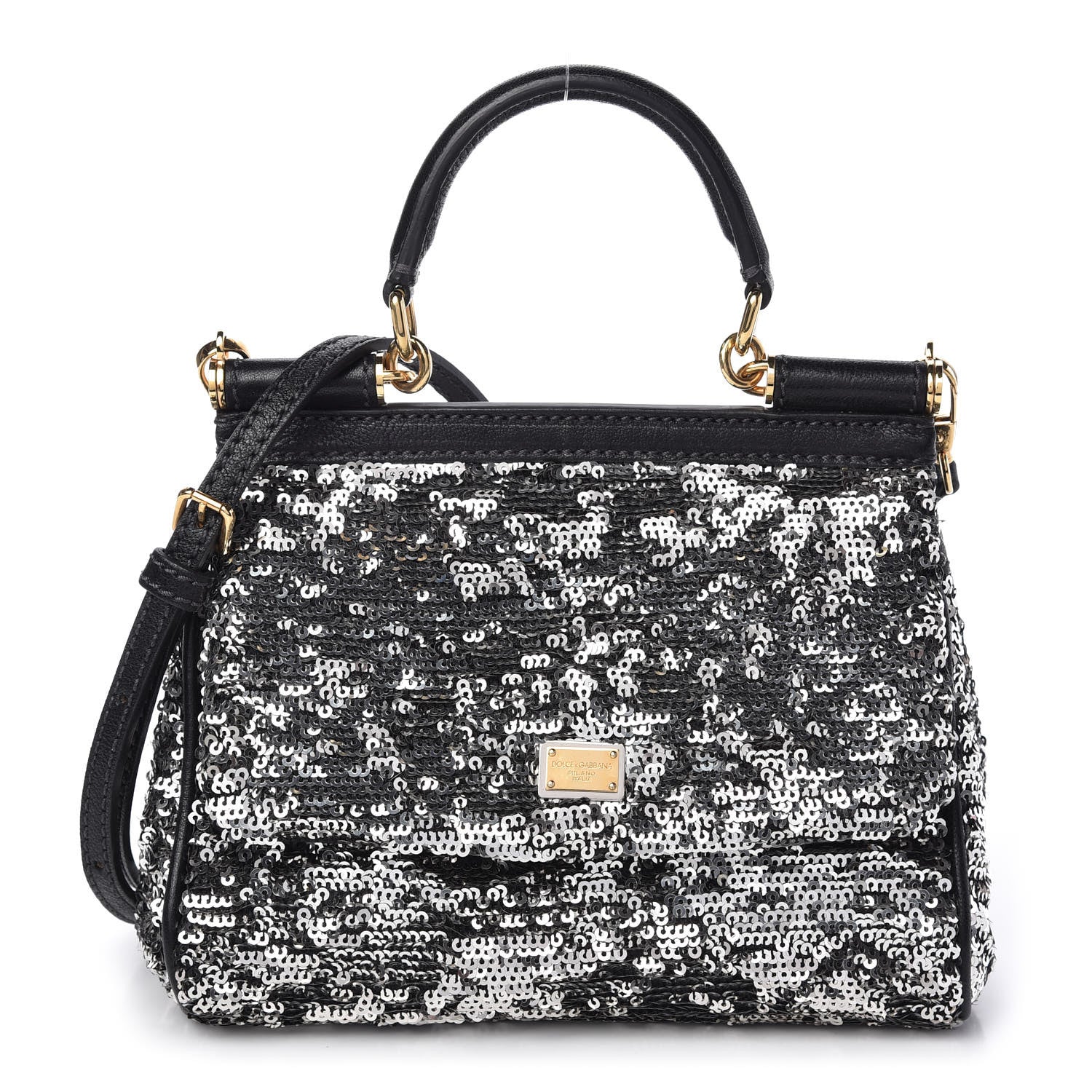 Dolce & Gabbana Sequin Small Miss Sicily Satchel Black 1 of 10