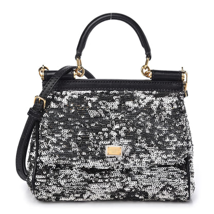 Dolce & Gabbana Sequin Small Miss Sicily Satchel Black 1 of 10
