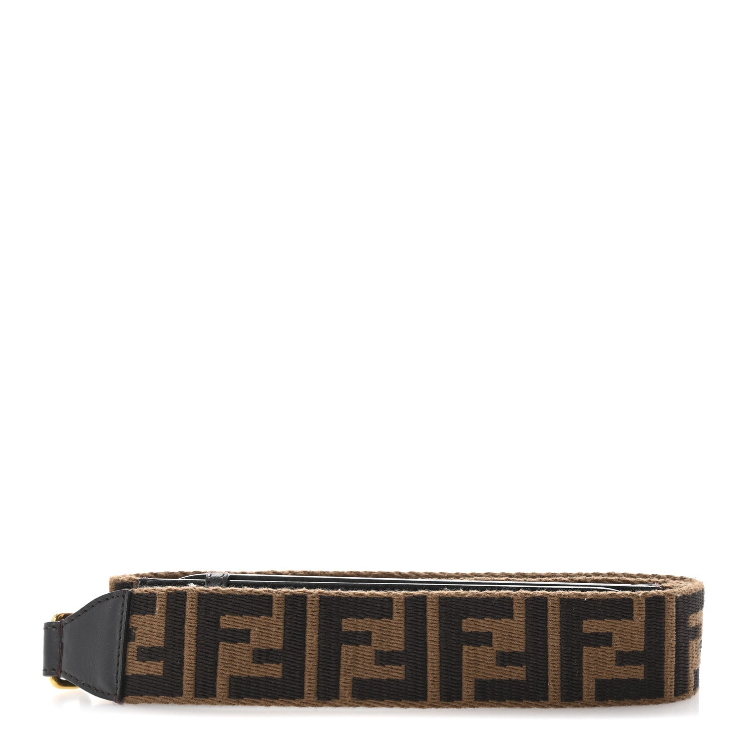 Fendi Ribbon Vitello Century FF 1974 Flat Studded Strap You Fango Marrone Ebano 2 of 5