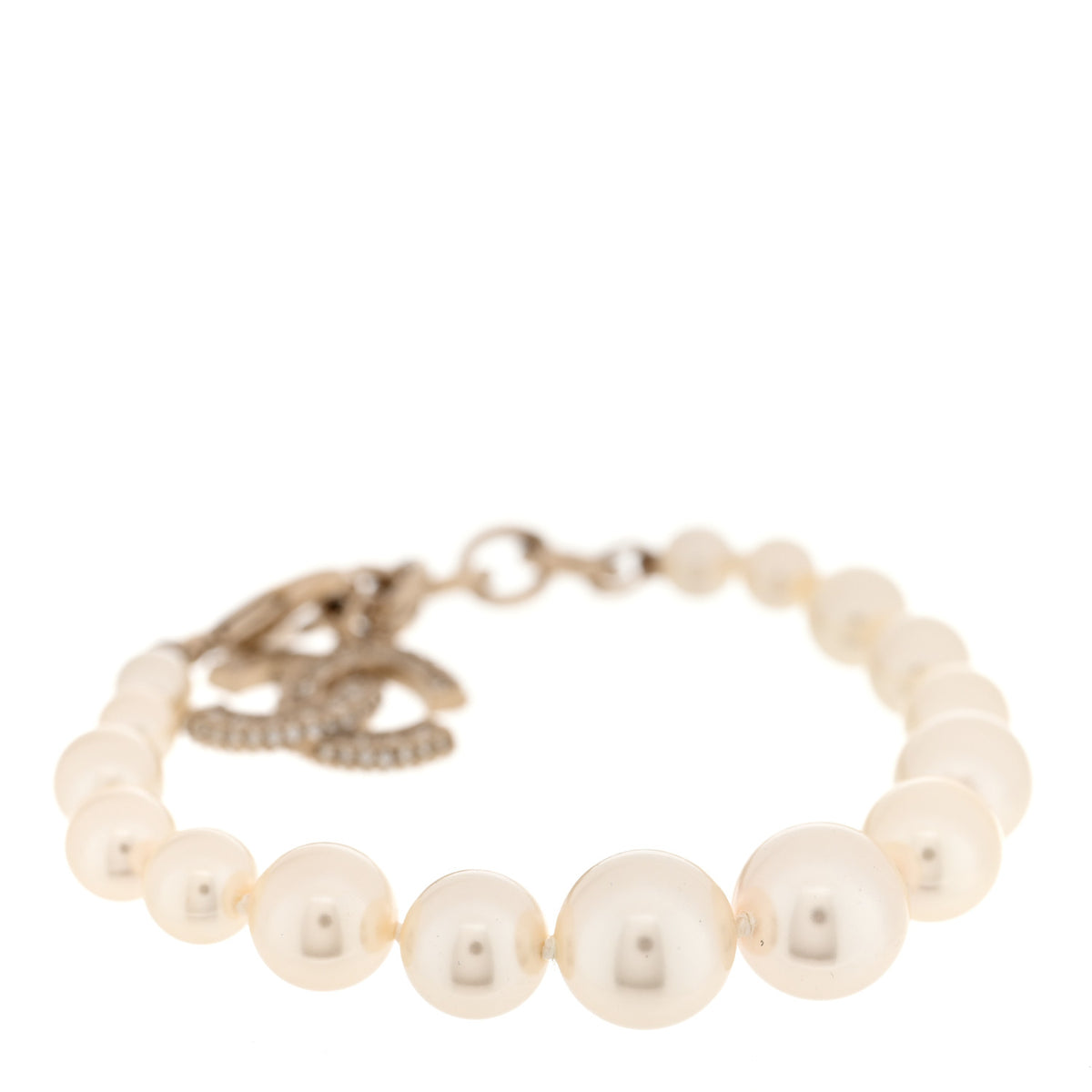 Graduated Pearl Crystal CC Bracelet Gold