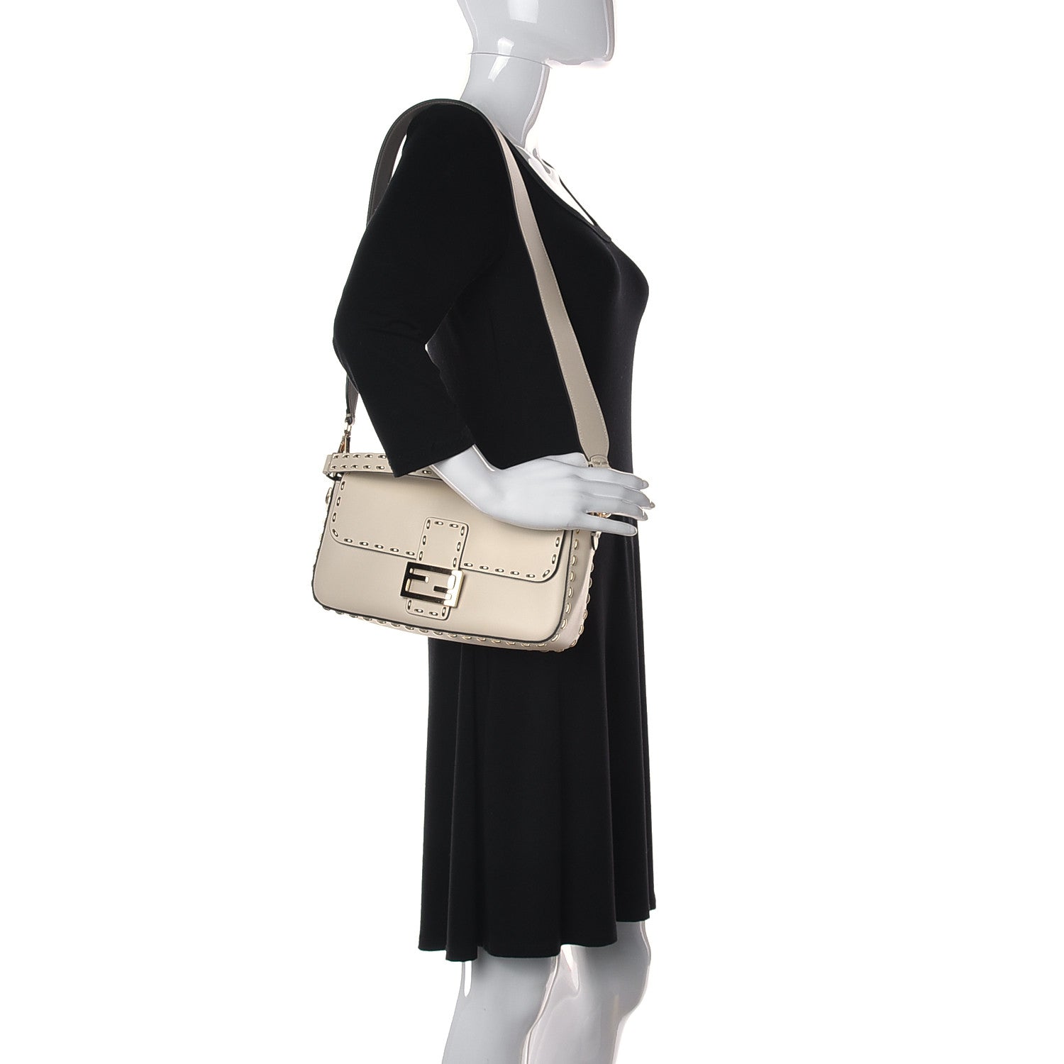 Fendi Vitello King Metal Stitch Baguette Pergamena 2 of 16