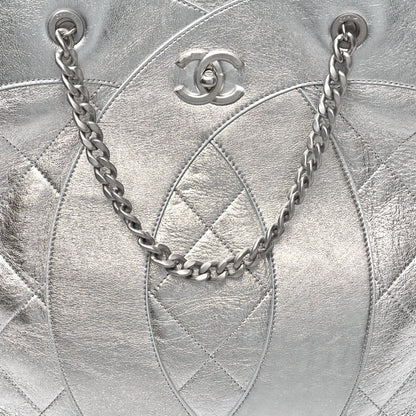 Chanel Metallic Calfskin Stitched CC Shopper Tote Silvery 8 of 10