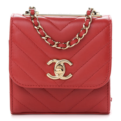 Chanel Lambskin Chevron Quilted Mini Trendy CC Chain Wallet Red 1 of 9