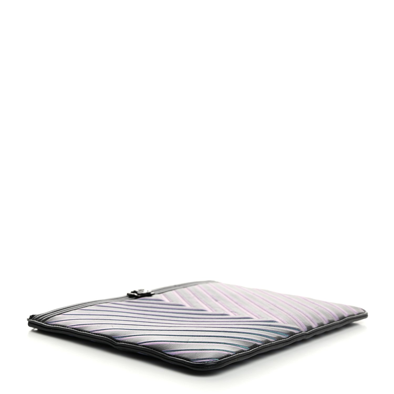 Chanel Calfskin Painted Chevron Embossed Large Boy Zip Pouch Black 4 of 7