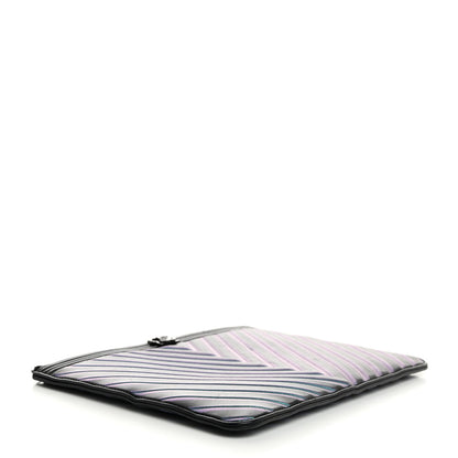 Chanel Calfskin Painted Chevron Embossed Large Boy Zip Pouch Black 4 of 7