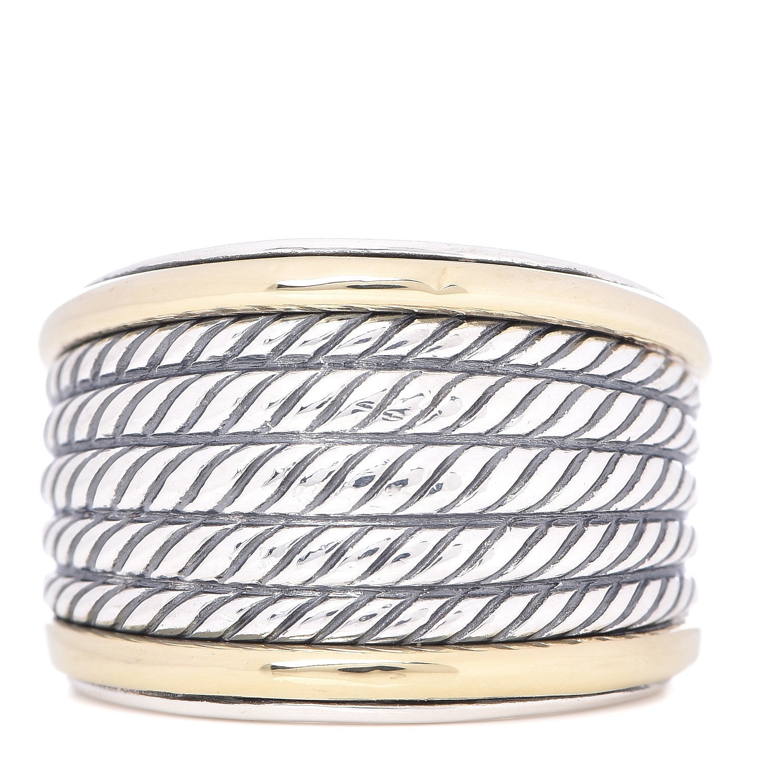 David Yurman Sterling Silver 18K Yellow Gold 16mm Wheaton Cable Band Ring 51 5.75 1 of 5
