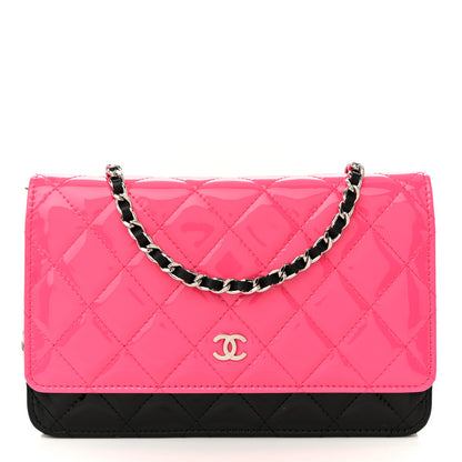 Chanel Patent Quilted Bi-Color Wallet On Chain WOC Pink Black 1 of 11
