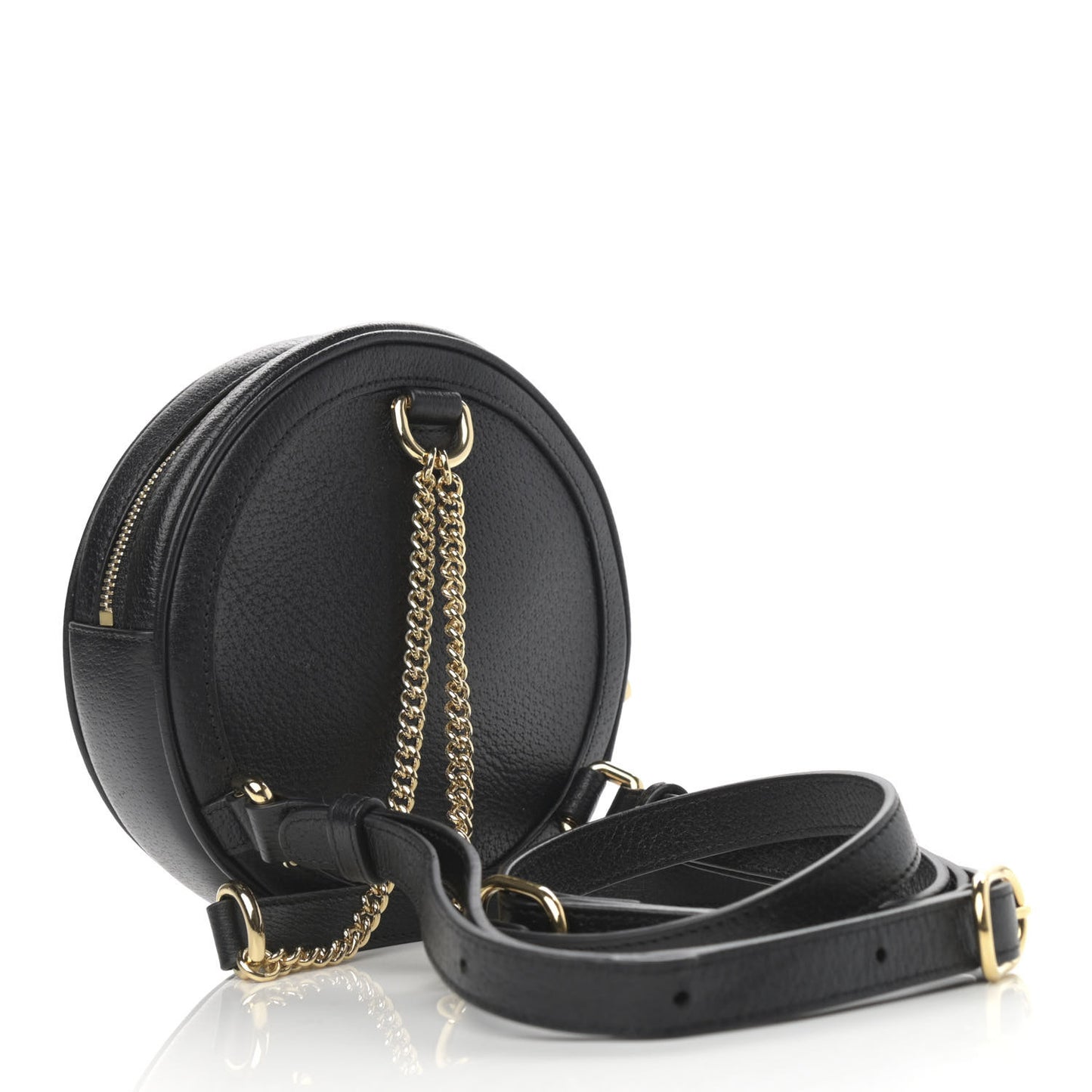 Grained Calfskin Web Mini Ophidia Round Backpack Black
