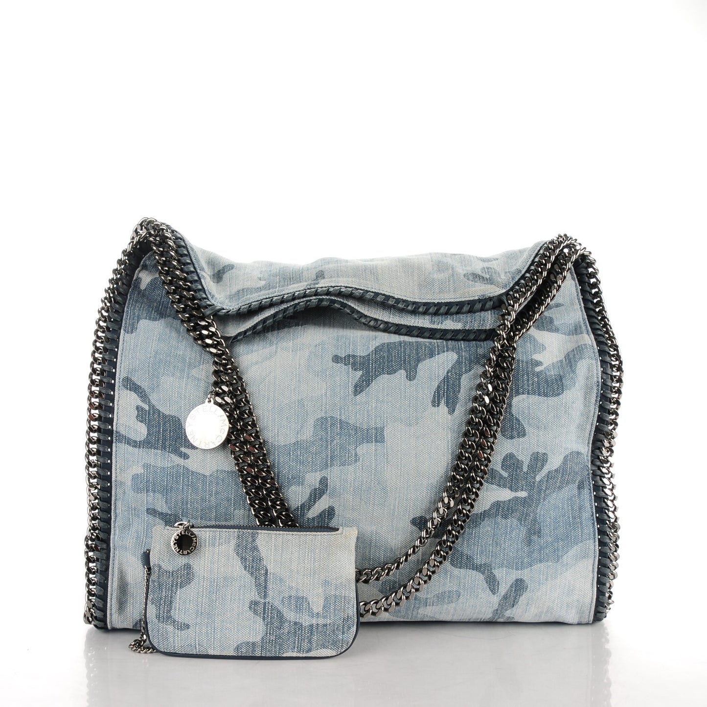 Denim Camo Print Big Falabella Tote Pale Blue