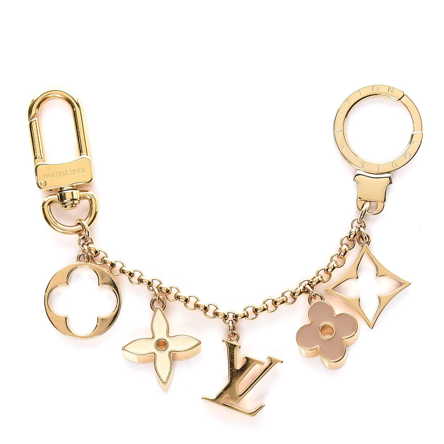 Louis Vuitton Brass Enamel Fleur De Monogram Bag Charm Chain Gold 1 of 4