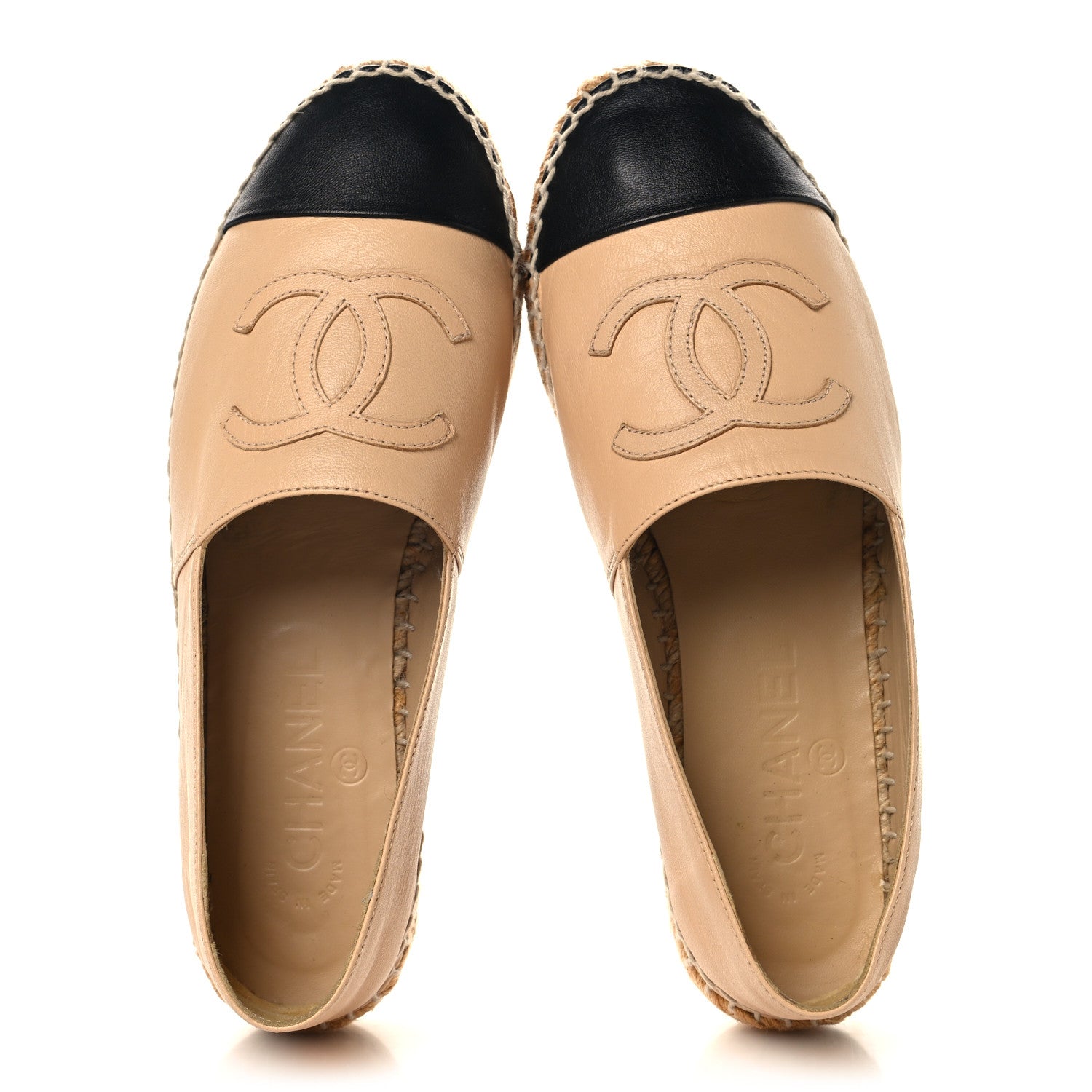 Chanel Lambskin CC Espadrilles 37 Beige Black 2 of 9