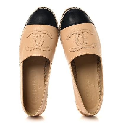 Chanel Lambskin CC Espadrilles 37 Beige Black 2 of 9