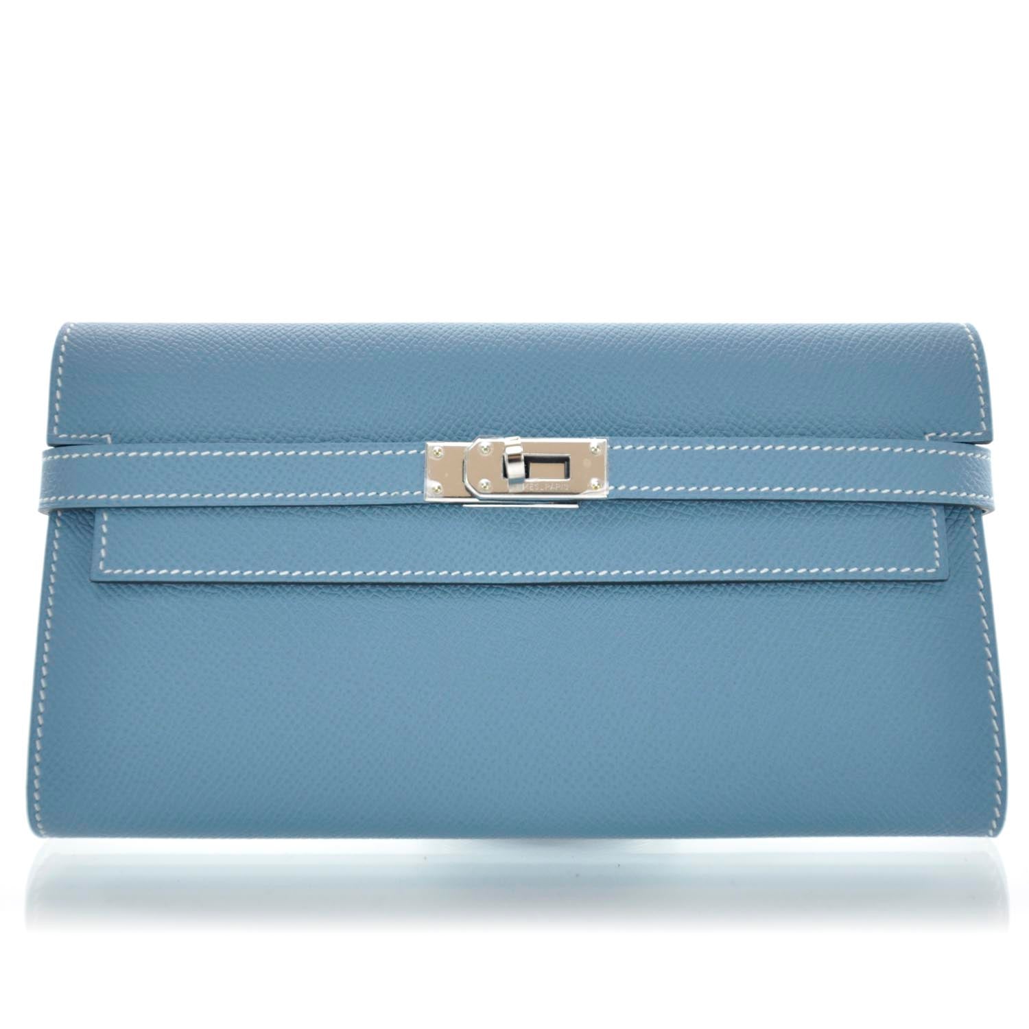Hermes Epsom Kelly Longue Wallet Blue Jean 1 of 8