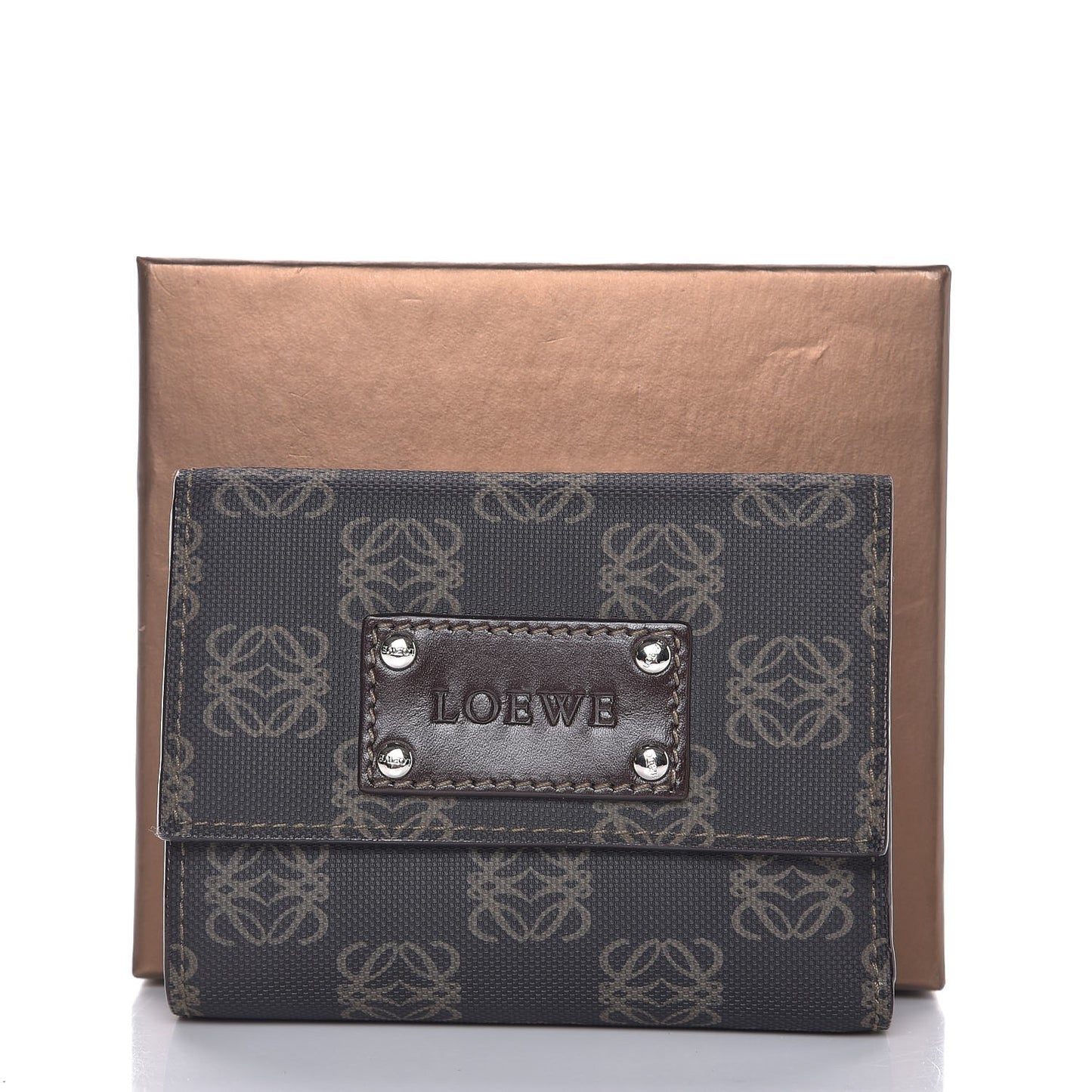 Coated Canvas Cowhide Anagram Logo Trifold Wallet Dark Brown