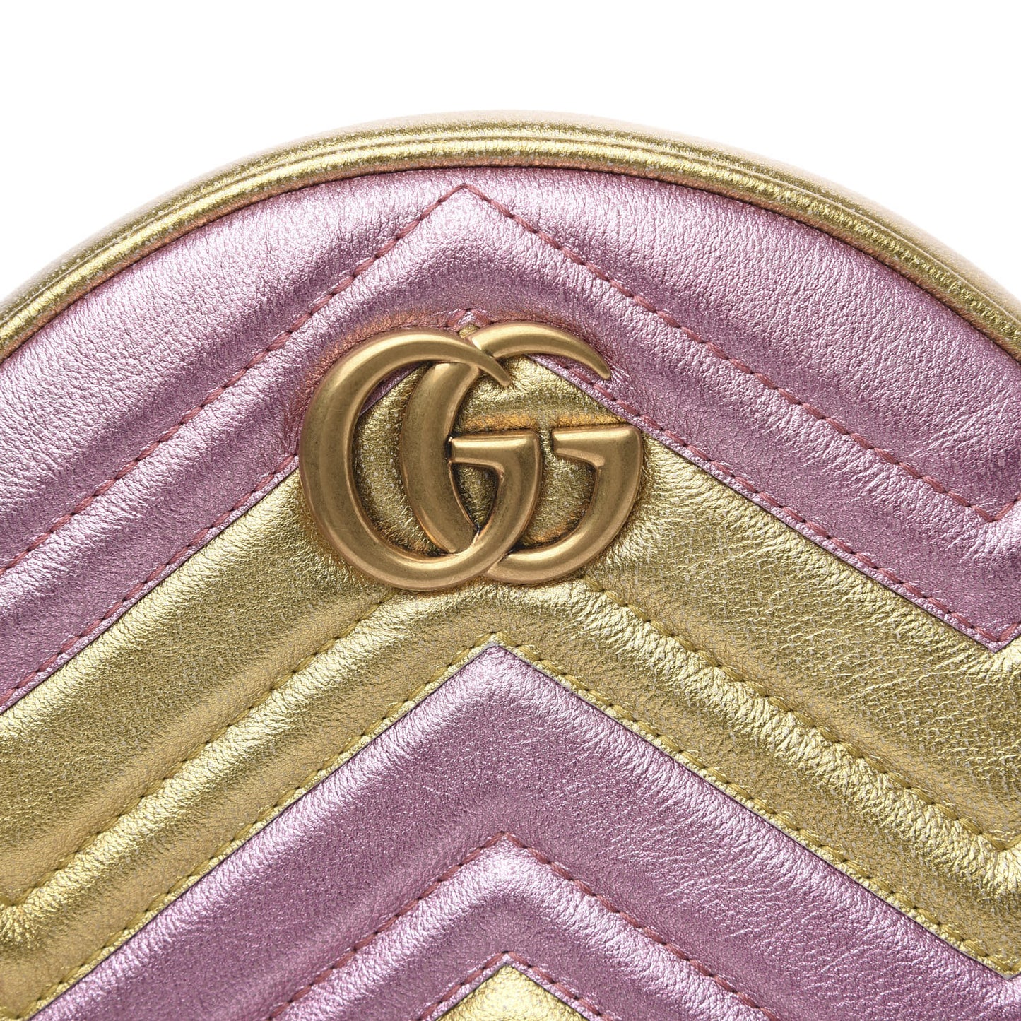 Metallic Nappa Matelasse Heart Mini GG Marmont Round Shoulder Bag Oro Vecchio Rosa