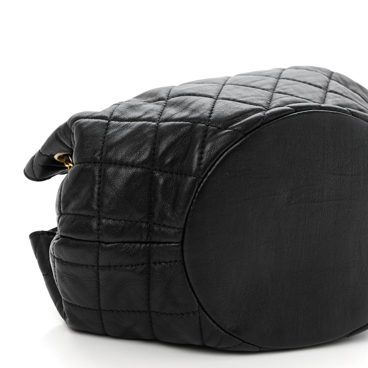 Lambskin Quilted Drawstring Bag Black