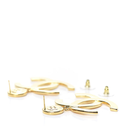 Chanel Metal Large Paris Button Earrings Gold 3 of 5
