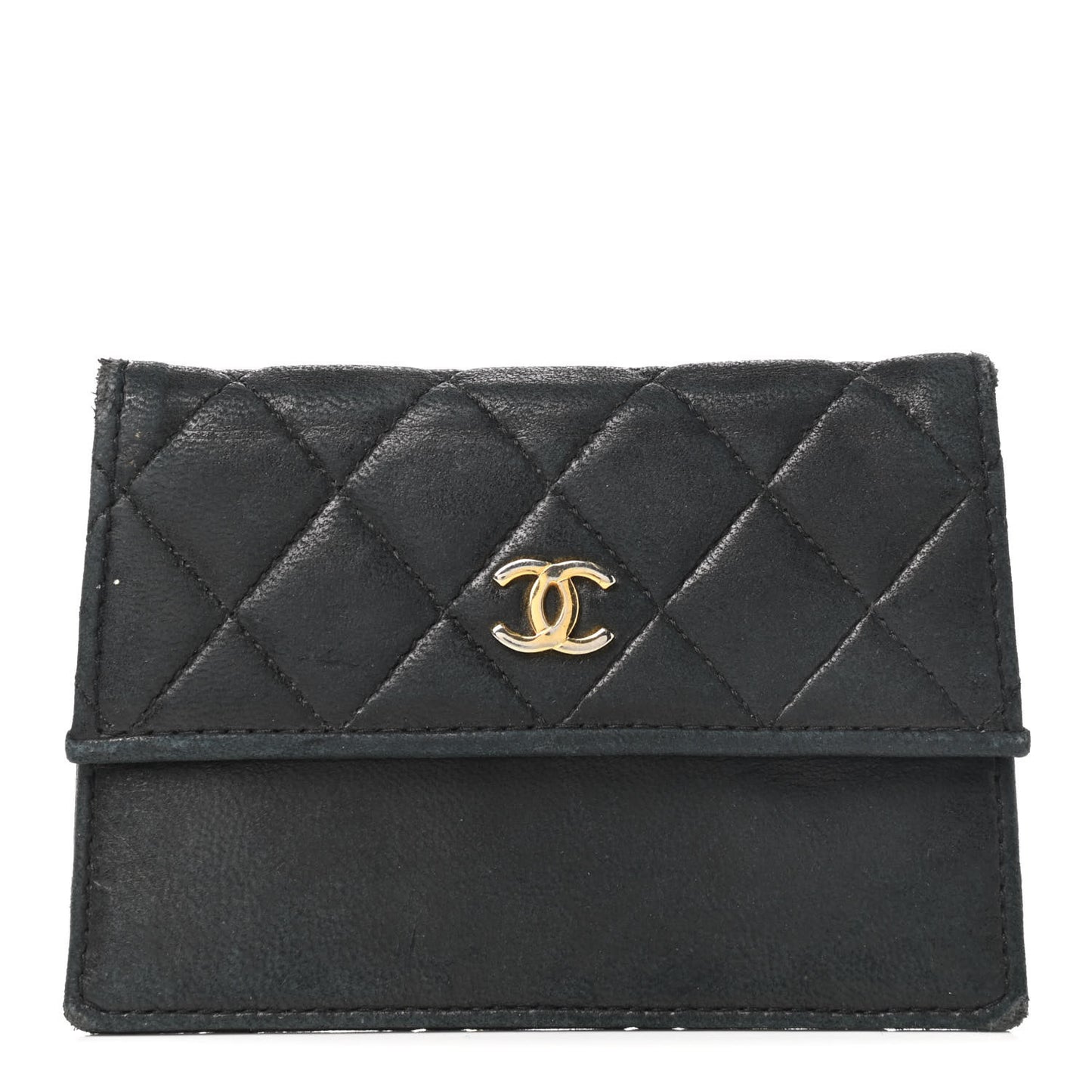 Lambskin Quilted Flap Compact Wallet Black